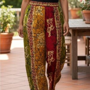 Vintage Nubian Queen Flowy Boho Ethnic African Wide Leg Pants Women’s Size 2X